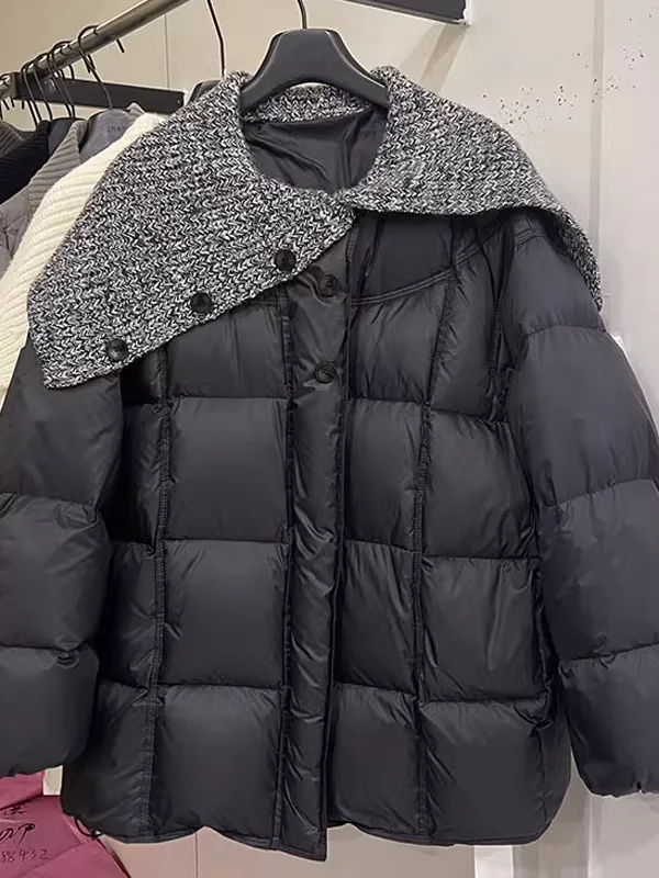 

Korean Style Patchwork Cotton Jacket Women's Winter Fashionable Versatile Casual Design Warm Outerwear Thickened Long Sleeve