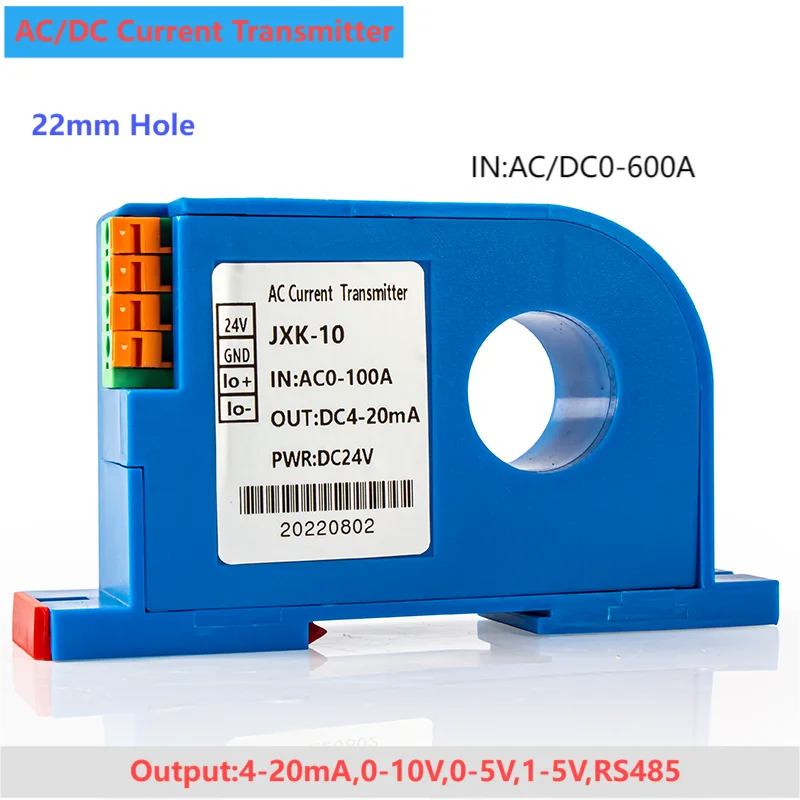 AC Current Transmitter 100A 200A 300A 400A 500A 600A DC Current Sensor Transmitter 22mm AC/DC Current Transducer 4-20mA