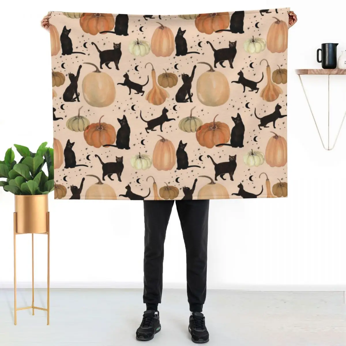 

Black Cats Pumpkin Patch Fall Halloween Pattern Throw Blanket Cozy Sofa Blanket for TV Watching Napping