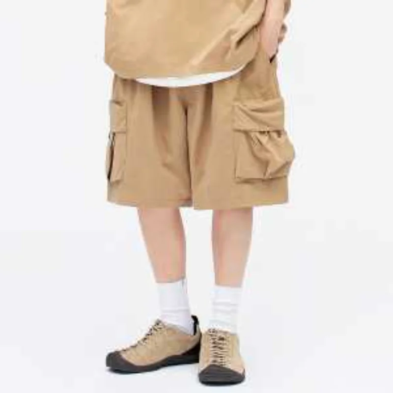 

Летние мужские шорты на сетчатой подкладке, брюки три четверти, уличные свободные однотонные функциональные комбинезоны в японском стиле, модные