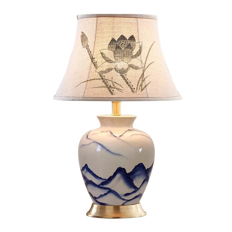 Chinese Hand Painted Blue and White Ceramic Table Lamp Bed Room Foyer Elegant Simple Porcelain Desk Reading Light E27 Bulb