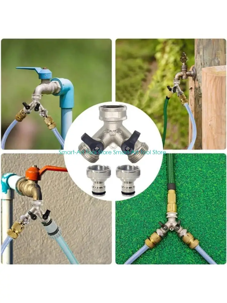 E1PB Garden Outdoor Water Flows Divider Double Outlet Design Nickel Plated Surfaces