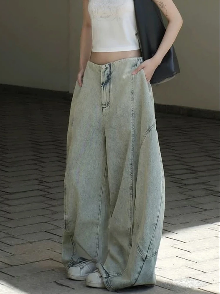 

Large Size American Retro Waed Knife Jeans Women Loose Wide Leg Pants Dra Slimming Floor Length Casual Jeans