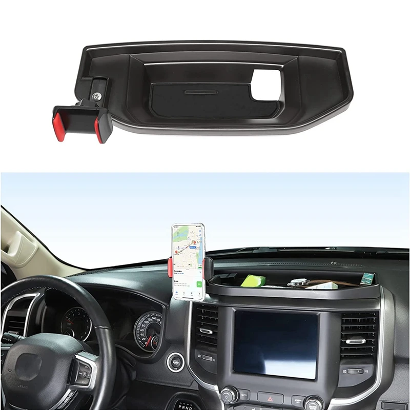 

Car Dash Mount Phone Holder Center Console Storage Tray Phone Mount Organizer For 2018-2022 Dodge Ram 1500 Accessories