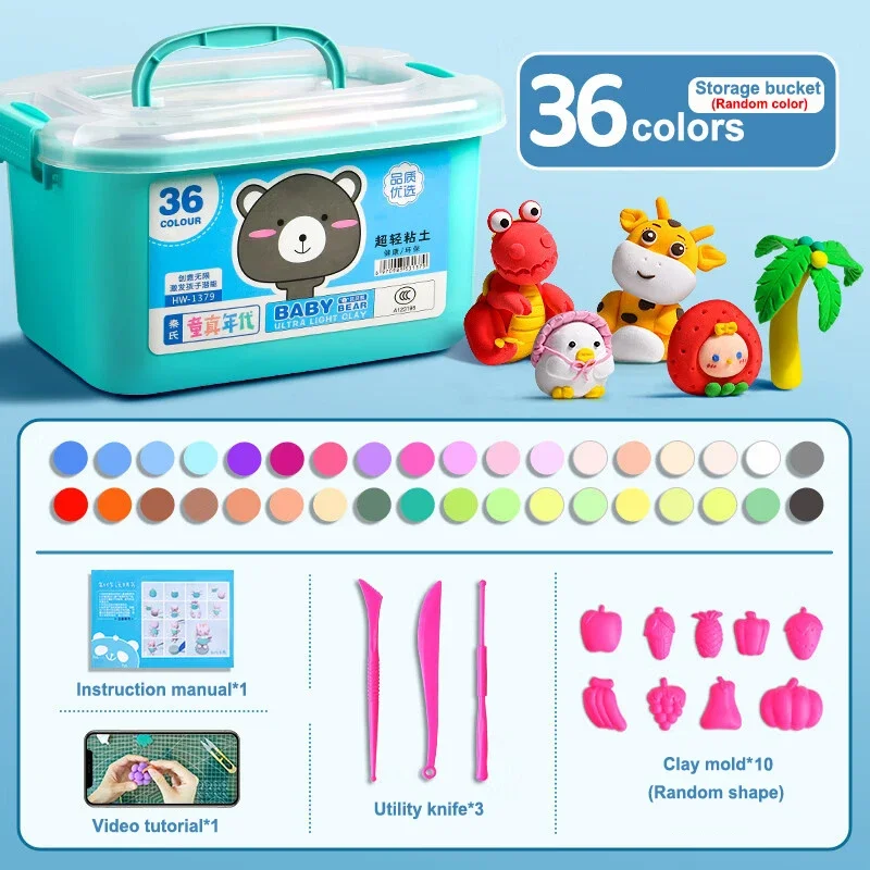 Set di argilla a secchiello a 36 colori giocattoli di argilla fai da te per bambini sicuri e Non tossici con strumenti giocattoli educativi per