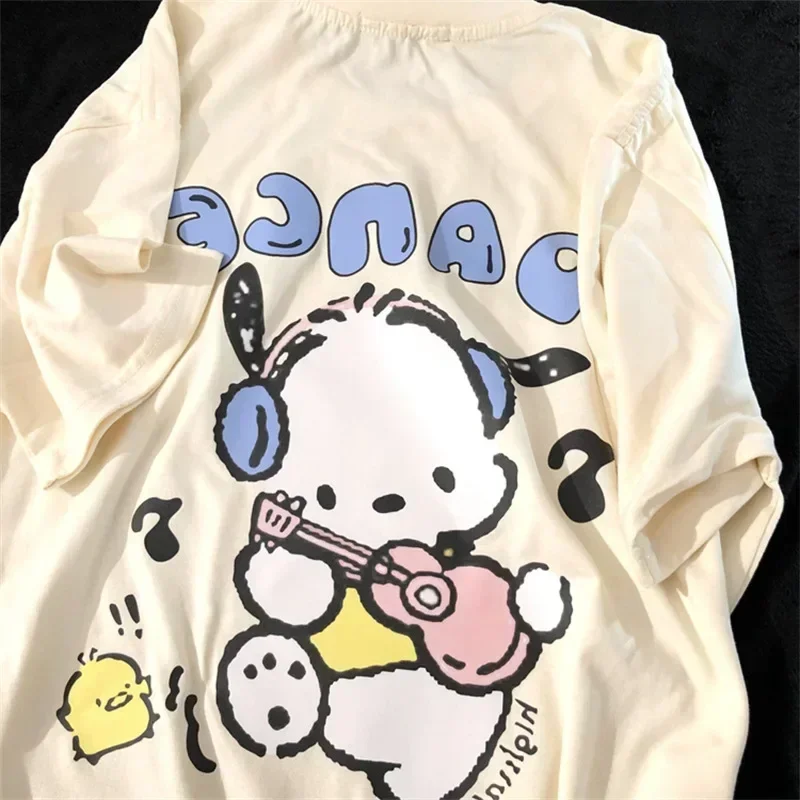 Sanrio Kawaii Pochacco T Shirt Cartoon Cute Print Short-sleeved Top Student Ins Loose All-match Anime Sweatshirt Gift for Girl