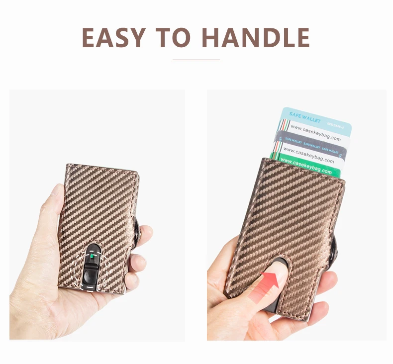 Men Business Rfid Wallet Slim Carbon Fiber Wallet Metal ID Credit Card Case Money Bag with Zipper Pocket