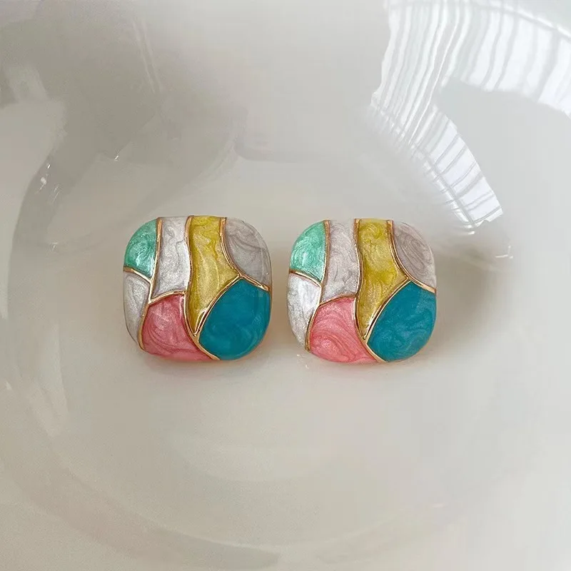 Candy colored enamel earrings niche high end design for women stylish silver studs elegant light luxury trendy ear accessories f