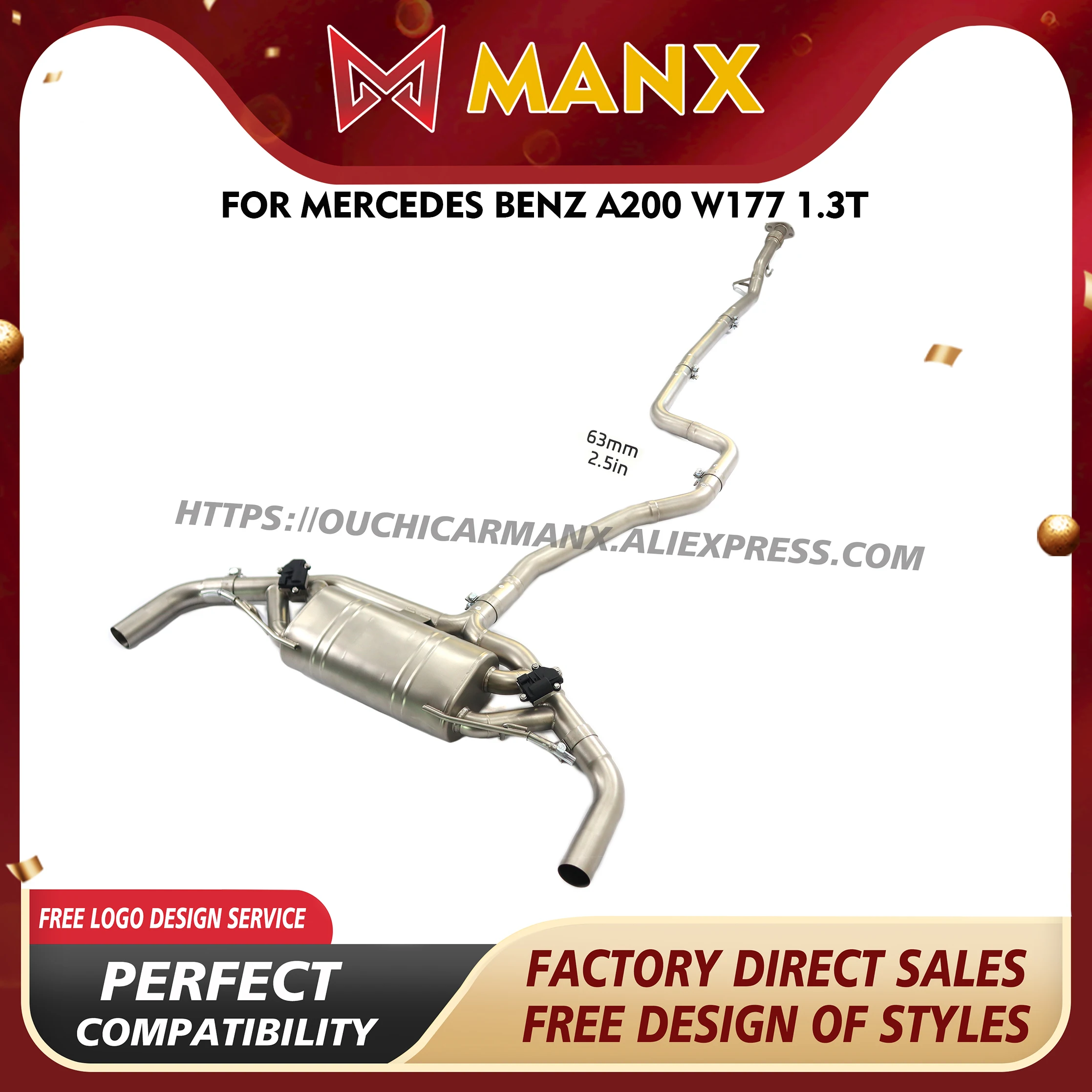 

MANX for Mercedes Benz A200 W177 1.3T Catback SUS304 Exhaust system Enhanced horsepower Electronic valve