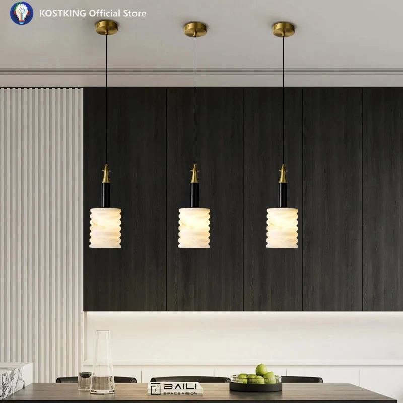 

Spanish Natural Marble Pendant Light Bedroom Bedside Small Hanging Lamp Bar Counter Creative Designer Lighting Fixtures