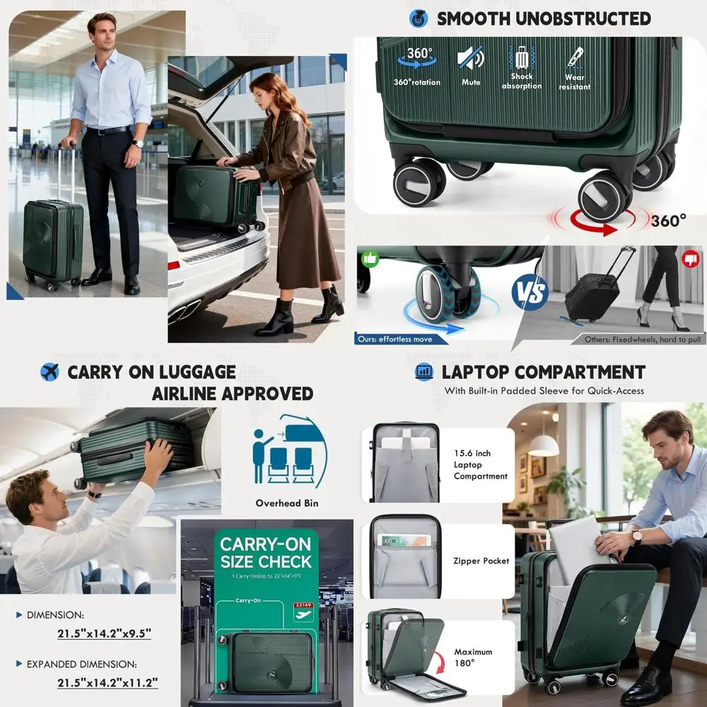 

20 Inch TSA Lock Hardside Spinner Carry-On Suitcase, Expandable Luggage for Travel, Green