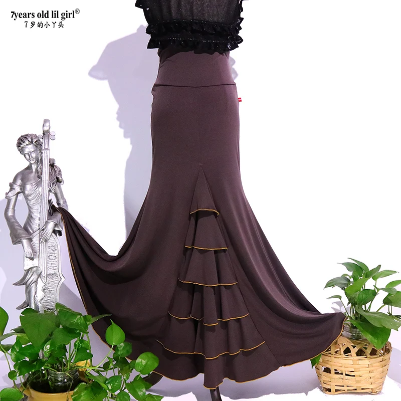 7yearsoldlilgirl Spanischer Flamenco-Tanz, elastischer Übungsrock mit hoher Taille, Damen tragen Fischschwanz ESS26