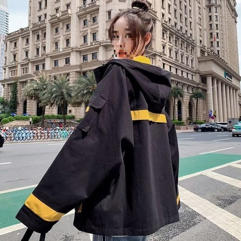 

Женская модная рабочая одежда, однотонные куртки, пальто с карманами, повседневная молния в стиле Харадзюку, с длинными рукавами, шикарная женская трендовая универсальная уличная одежда