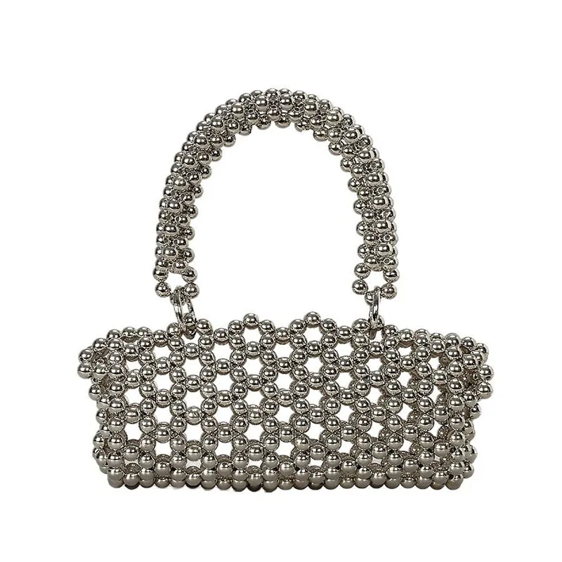 

Acrylic Hand Woven Beaded Square Bag Hollowed Out Pearl Women's Bag Women Handmade Party Purse