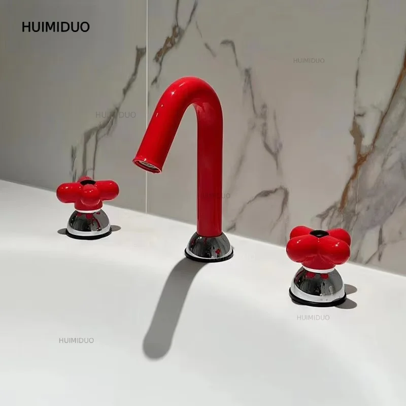 Red Faucet, 2026 New Design, Candy Style, Bathroom Sink, Hot and Cold, Full Copper, Separate Type