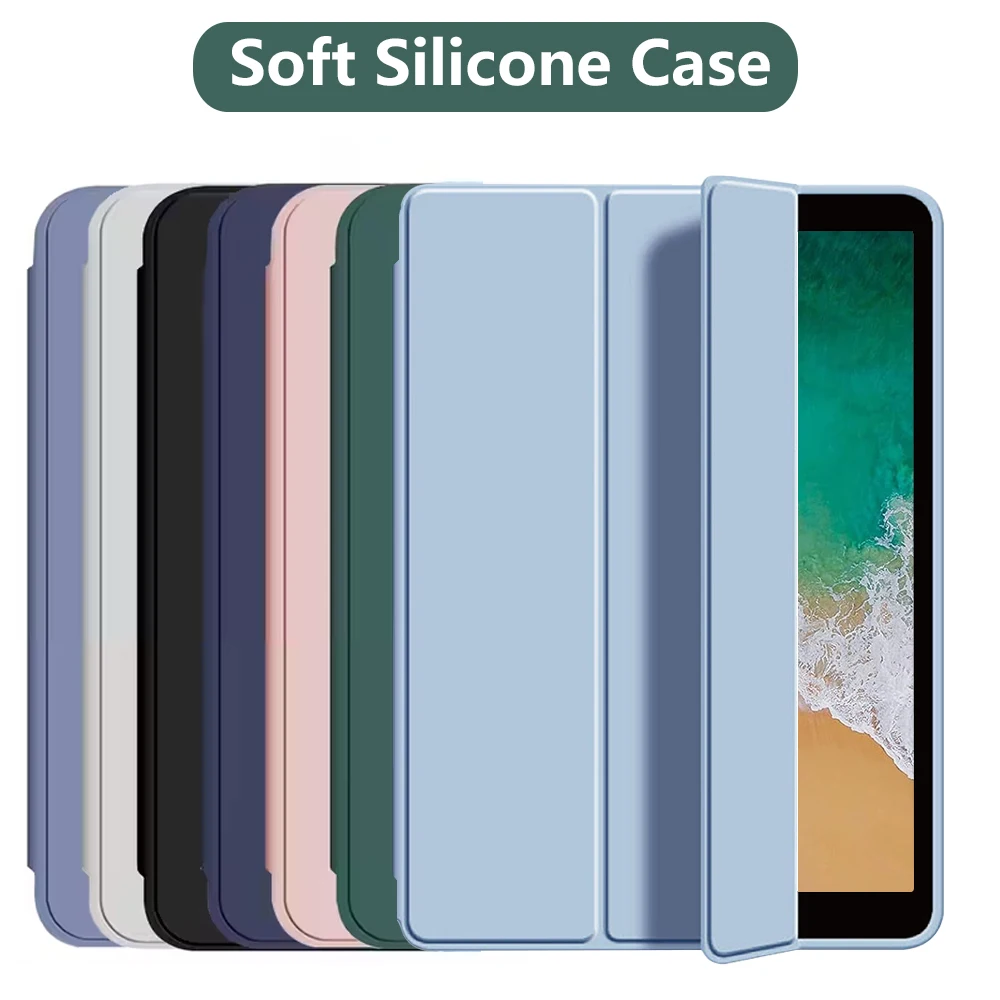 Weiche Silikon-Klapphülle für iPad 9,7 2017 2018, 5., 6. Generation 9,7 Zoll, dreifach faltbare Tablet-Hülle mit weicher TPU-Rückseite
