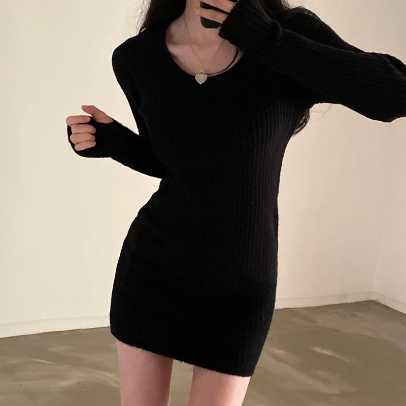 

Chic Knitted Dr Women's Slim Fit Svel Base Layer ort Skirt Autumn Winter Design Sense Unique Personali
