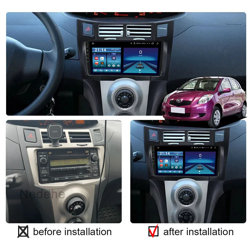 Android 14 Carplay Auto For Toyota Yaris XP90 Vitz Platz 2005-2012 Car Radio Stereo Wifi Multimedia Video Player GPS Head Unit