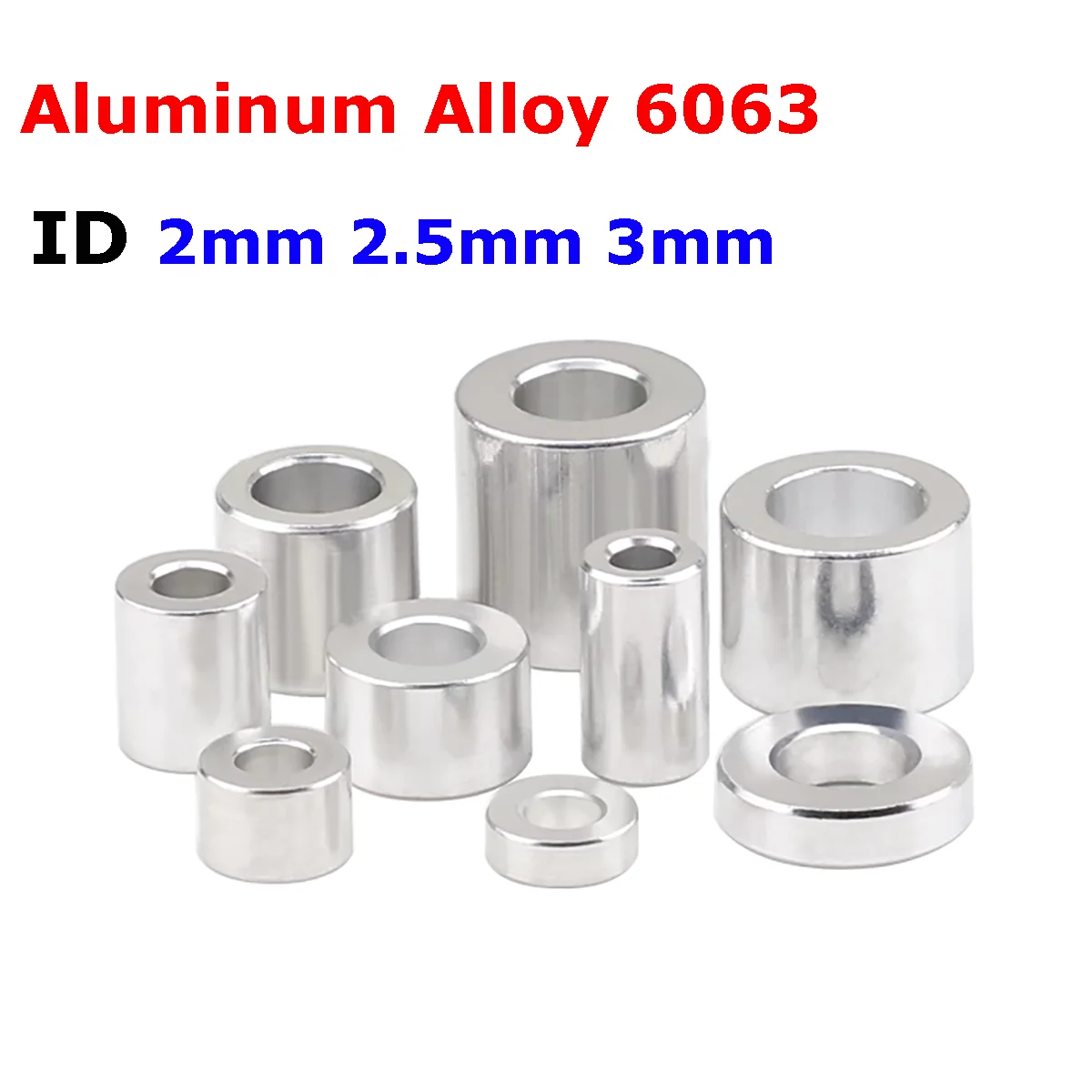 

5/10pcs Inner Dia 2mm 2.5mm 3mm Aluminum Alloy Bushing Washer Gasket Round Hollow no thread Sleeve Standoff Spacers L=2-20mm