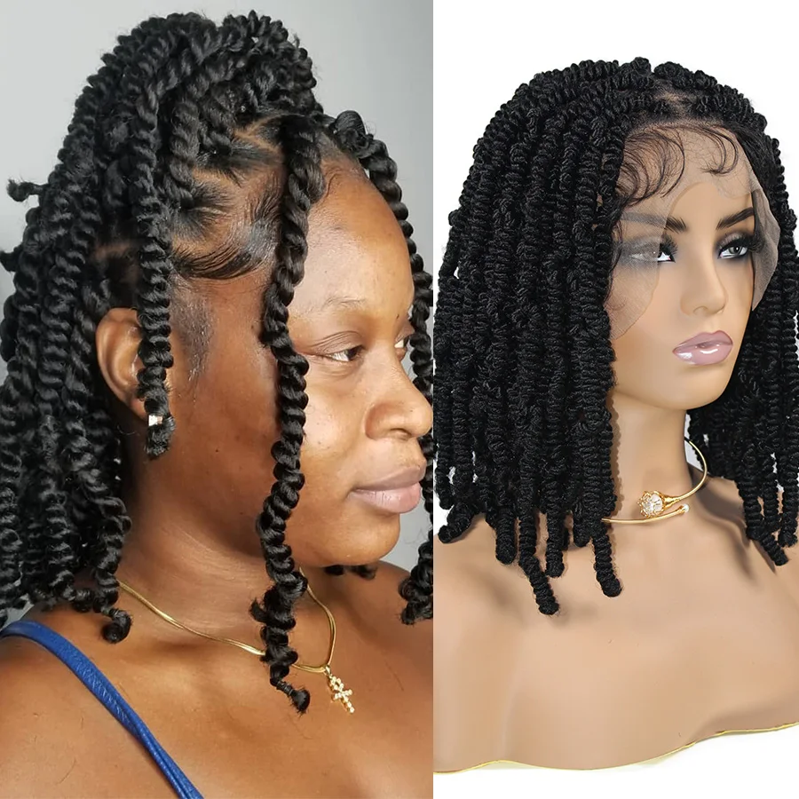 

12-дюймовый короткий синтетический плетеный парик для чернокожих женщин без узлов Passion Twist Box плетеный парик шнурка весенний парик с волосами ребенка