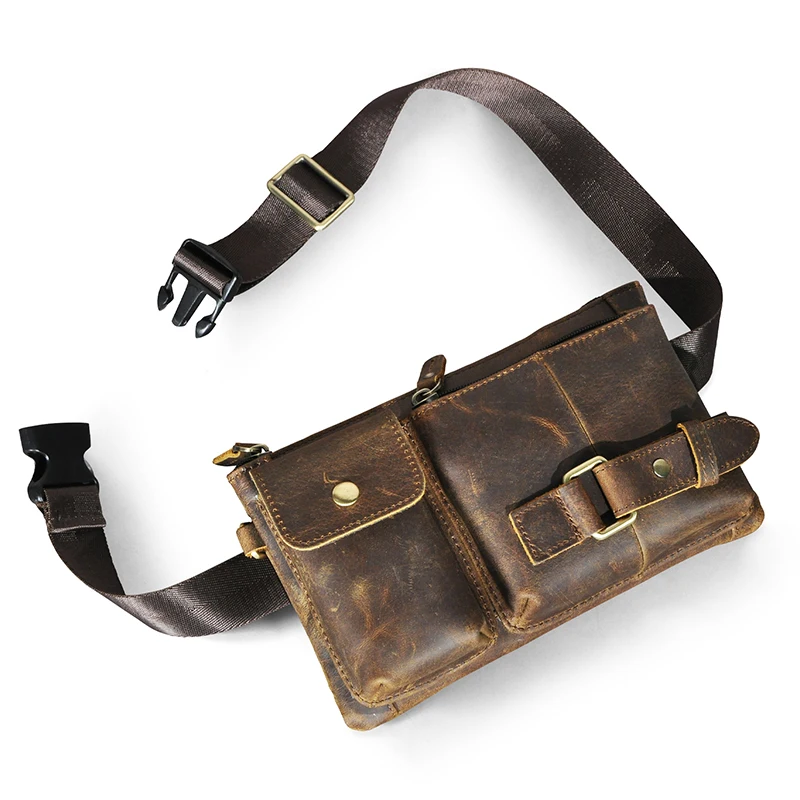 Thick Quality Leather Male Crossbody Sling Bag Design Travel Cigarette Case Travel Fanny Fanny Waist Pack Belt Bag For Men 8135