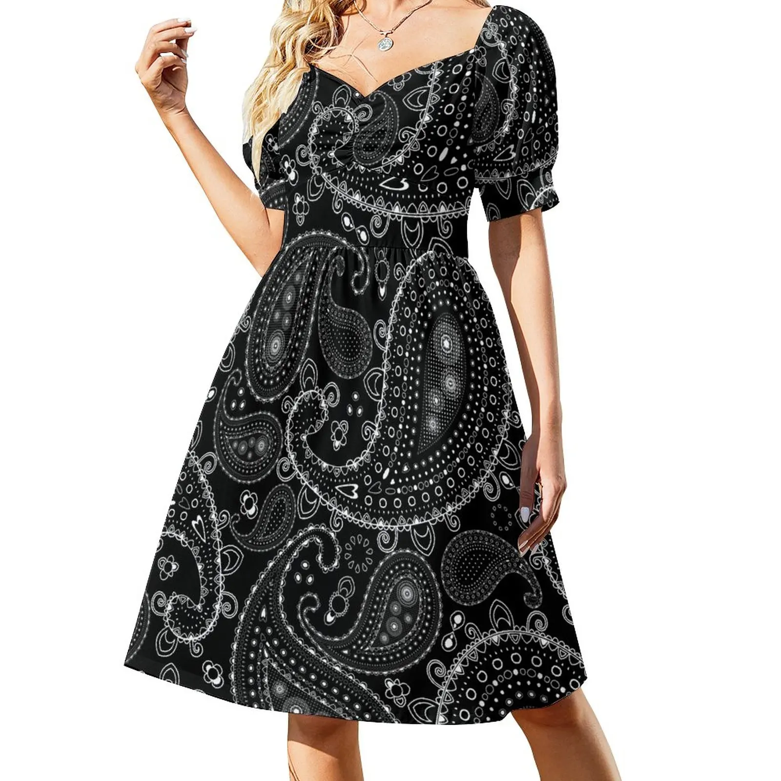 

Pretty Bohemian Art Paisley - Black & White Sleeveless Dress summer dress korean women