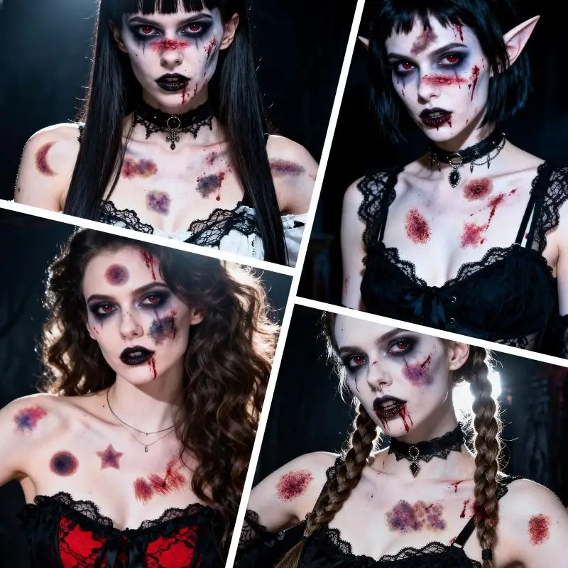 【B】10 Sheets Realistic Halloween Bruise Scar Temporary Tattoos Waterproof Long Lasting For Cosplay Costume Parties Prank Events
