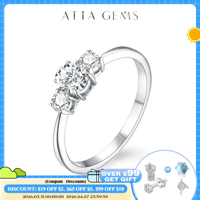 

ATTAGEMS Three D Color VVS1 Moissanite Diamonds Rings For Women Real 10K 14K 18K White Gold Engagement Wedding Bride Jewelry New