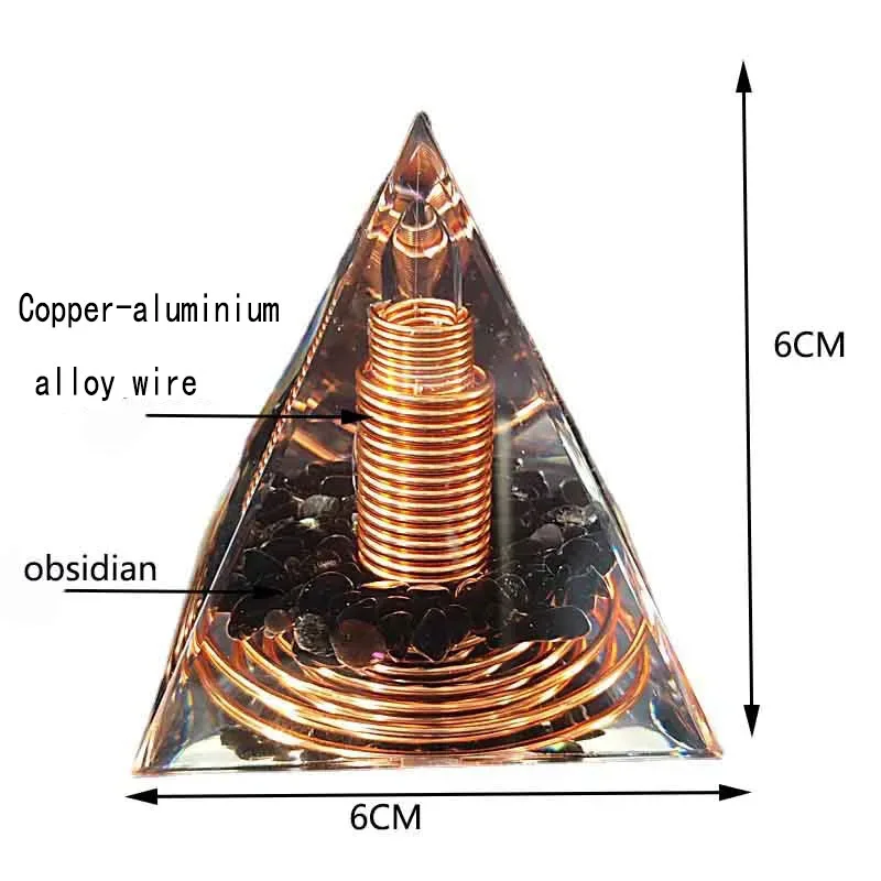 Spiral Copper Wire Orgonite Pyramid Obsidian Orgone Healing Energy Yoga Meditation Ornament