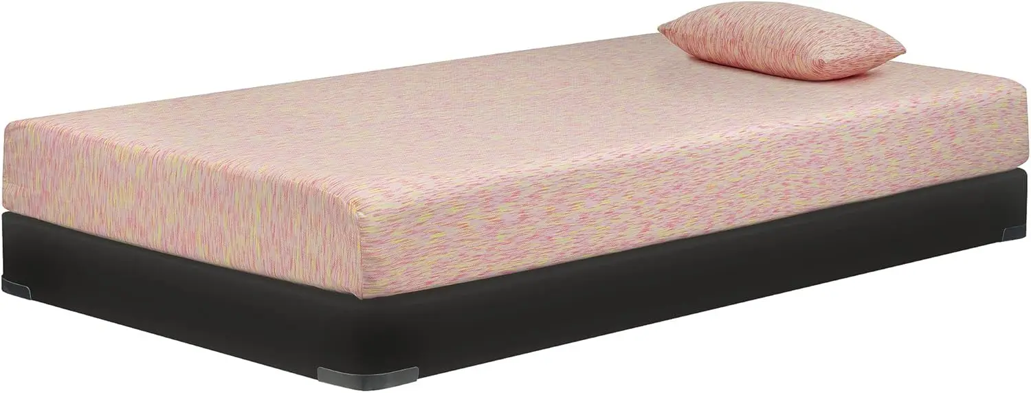 Twin Size iKidz 7 Inch Firm Gel Memory Foam Mattress with Stretch Knit Cover & Pillow Included, Pink