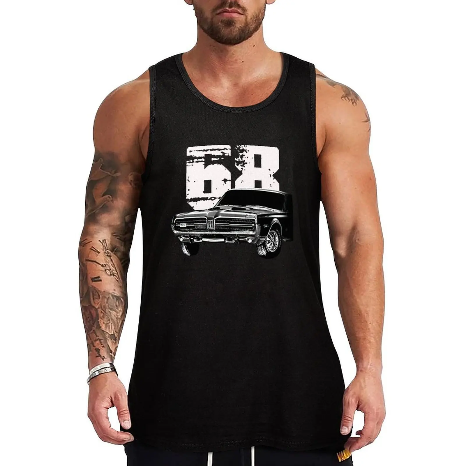 1968 Mercury Cougar Front Side View with Model Year Tank Top Novelty Print Tank Top Casual Graphic Sleeveless Tee