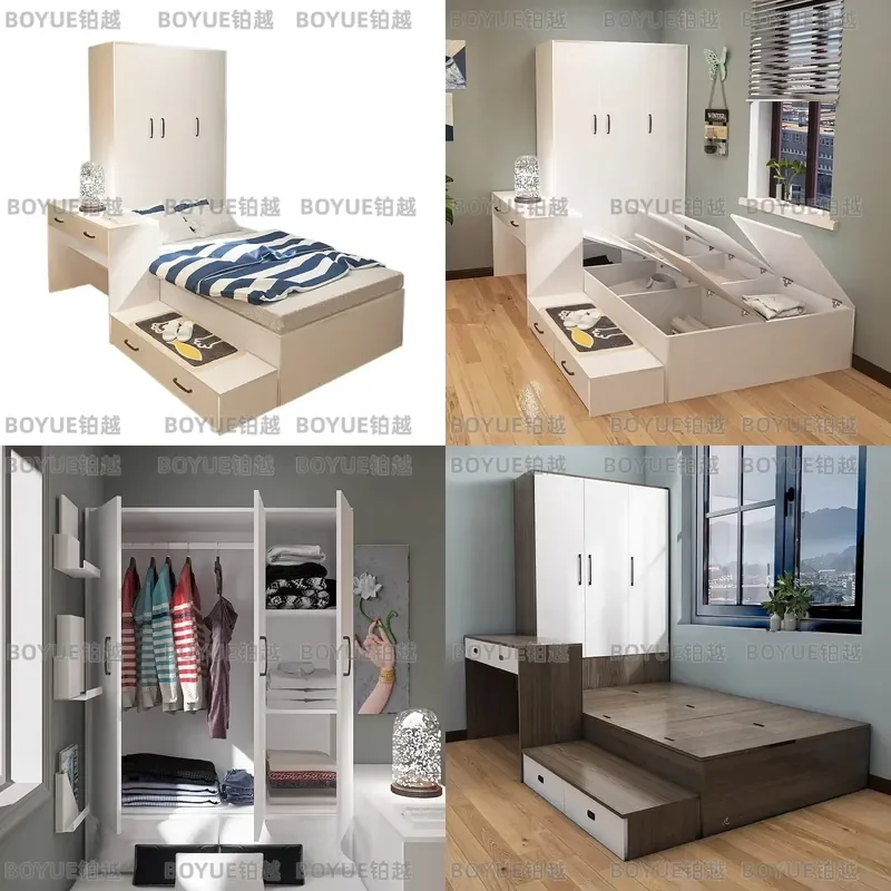 Multifunctional Loft Bed with Desk and Wardrobe Space Saving Single Sleeper for Kids Small Apartment Bedroom Furniture Tatami