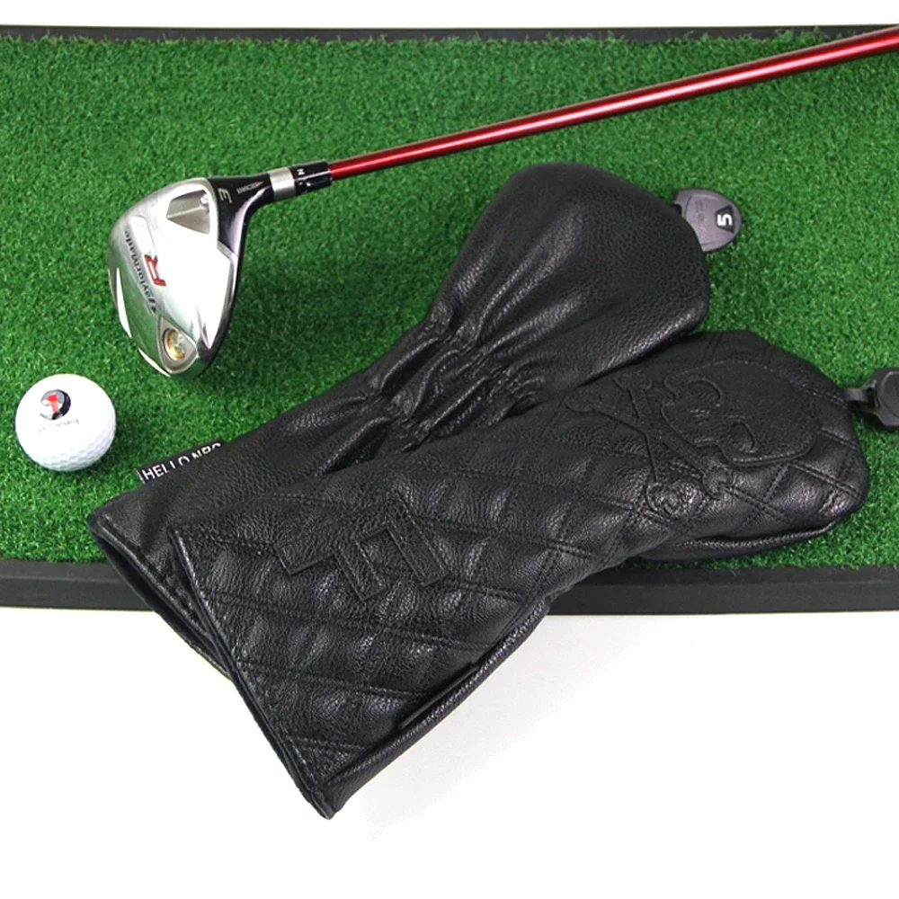 GLOOF Golf cráneo esqueleto cabeza cubierta Golf Club cubierta de cuero negro conjunto se adapta al conductor Fairway madera híbrido Golf suministros