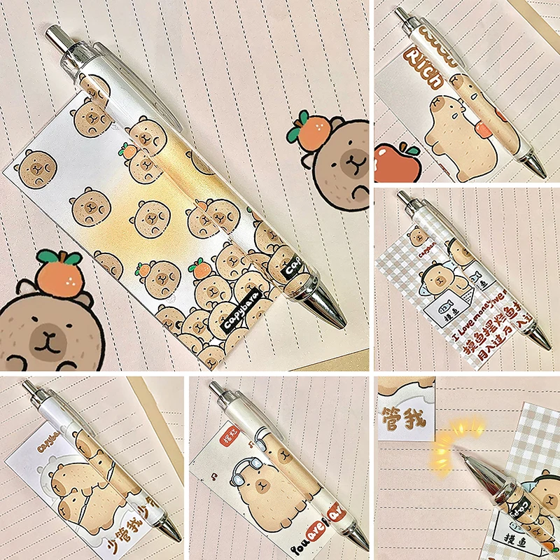 Capybara-Bolígrafo de prensa de dibujos animados para estudiantes, bolígrafos de Gel de papel, de secado rápido, suministros de papelería creativos Kawaii, 0,5mm