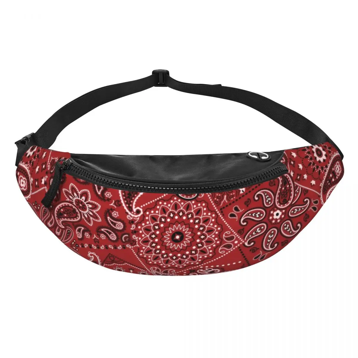 Custom Red Paisley Collage Fanny Pack Women Men Casual Crossbody Waist Bag for Running Phone Money Pouch