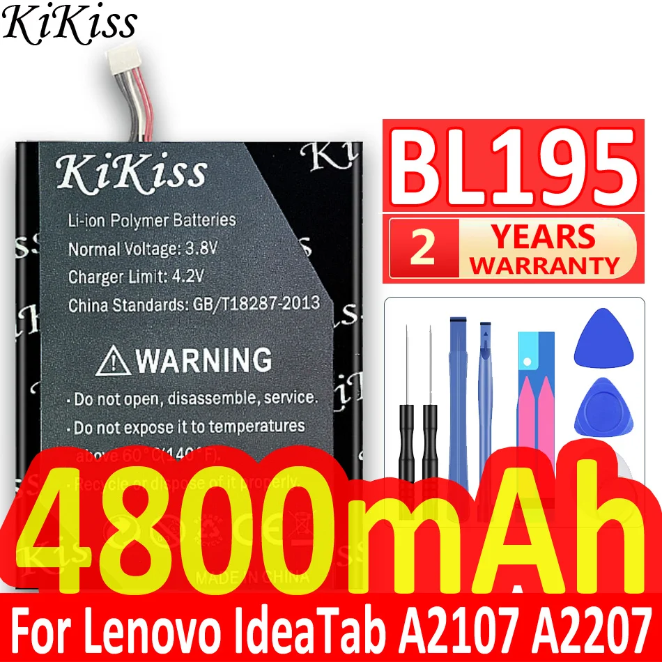 Long Lasting Tablet Battery BL195 4800mAh For Lenovo Ideatab A2107 A2207 L12T1P31
