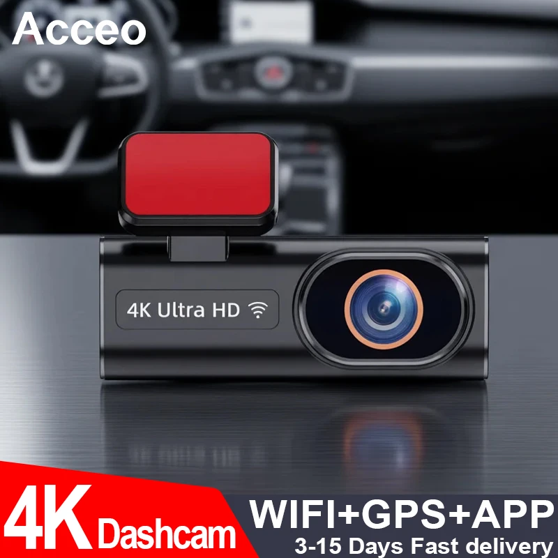 

Автомобильный видеорегистратор ACCEO 4K с Wi-Fi и GPS, мини-DVR, поддержка двух камер (фронтальная 4K, задняя 1080P), ночное видение, круглосуточный мониторинг парковки, управление через приложение, черный ящик