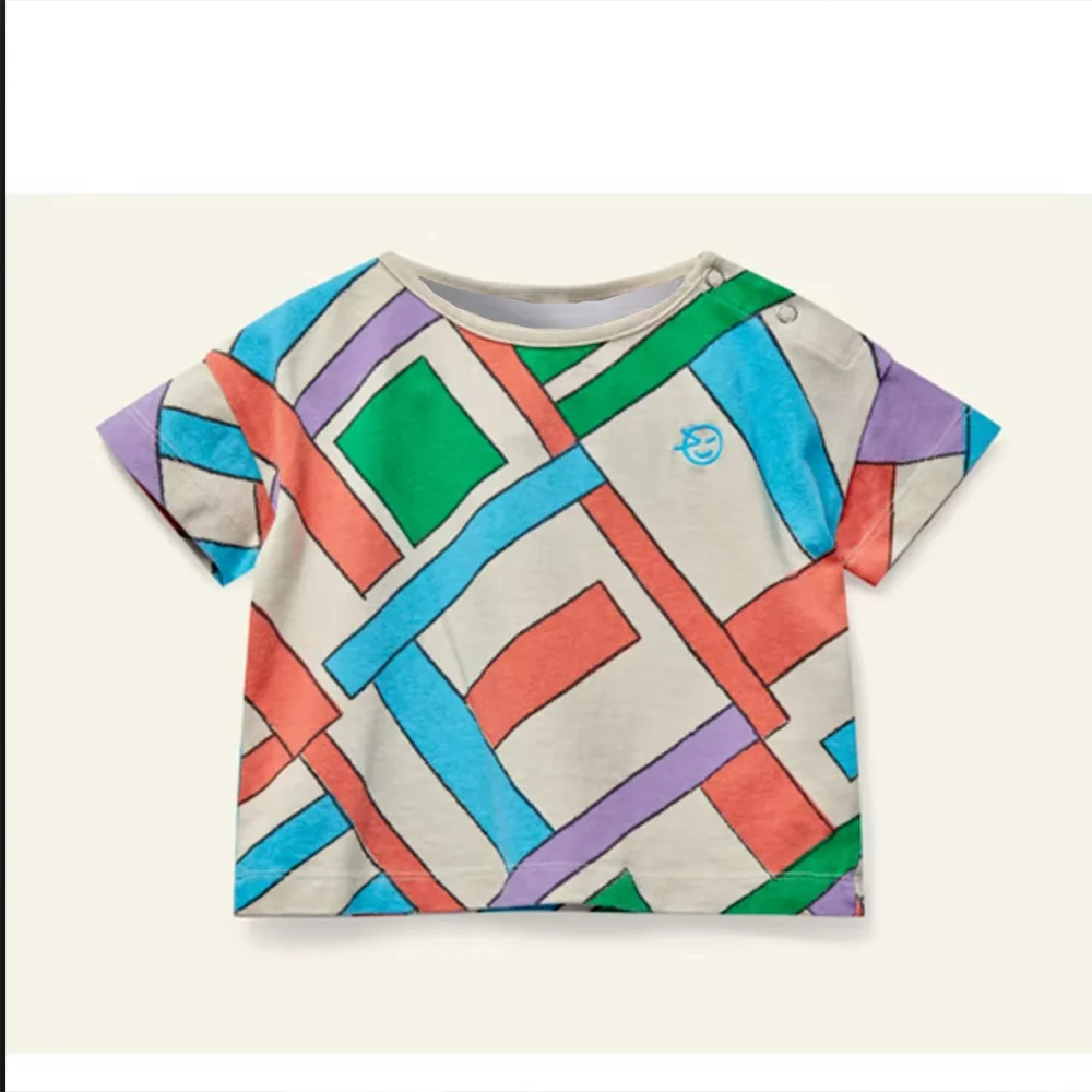 

«Глазкий детский летний наряд — геометрические принты медведей и горошек! Дышащая ткань для крутых, милых лет.