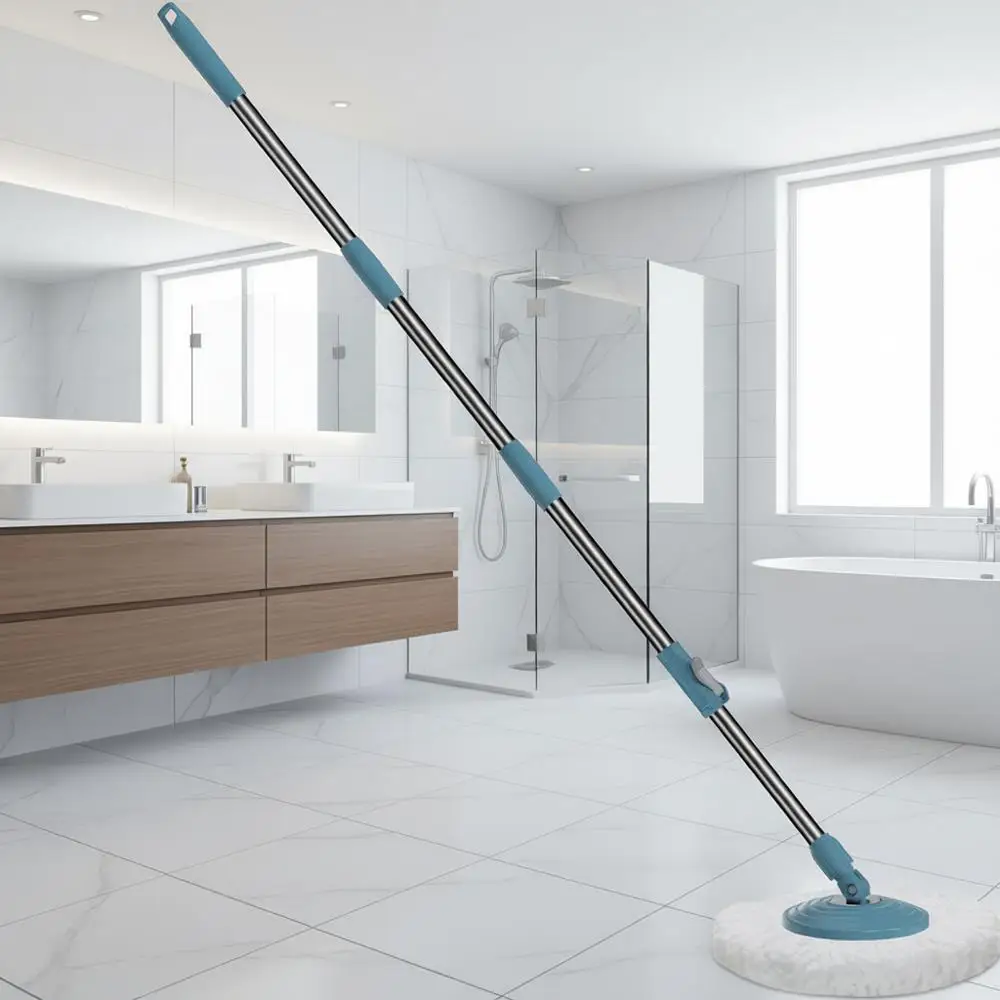 

Exble Mop Handle with 2 Microfiber Replacements & 360° Rotating Base Plate — Stand Mop Buckets - Navy Blue