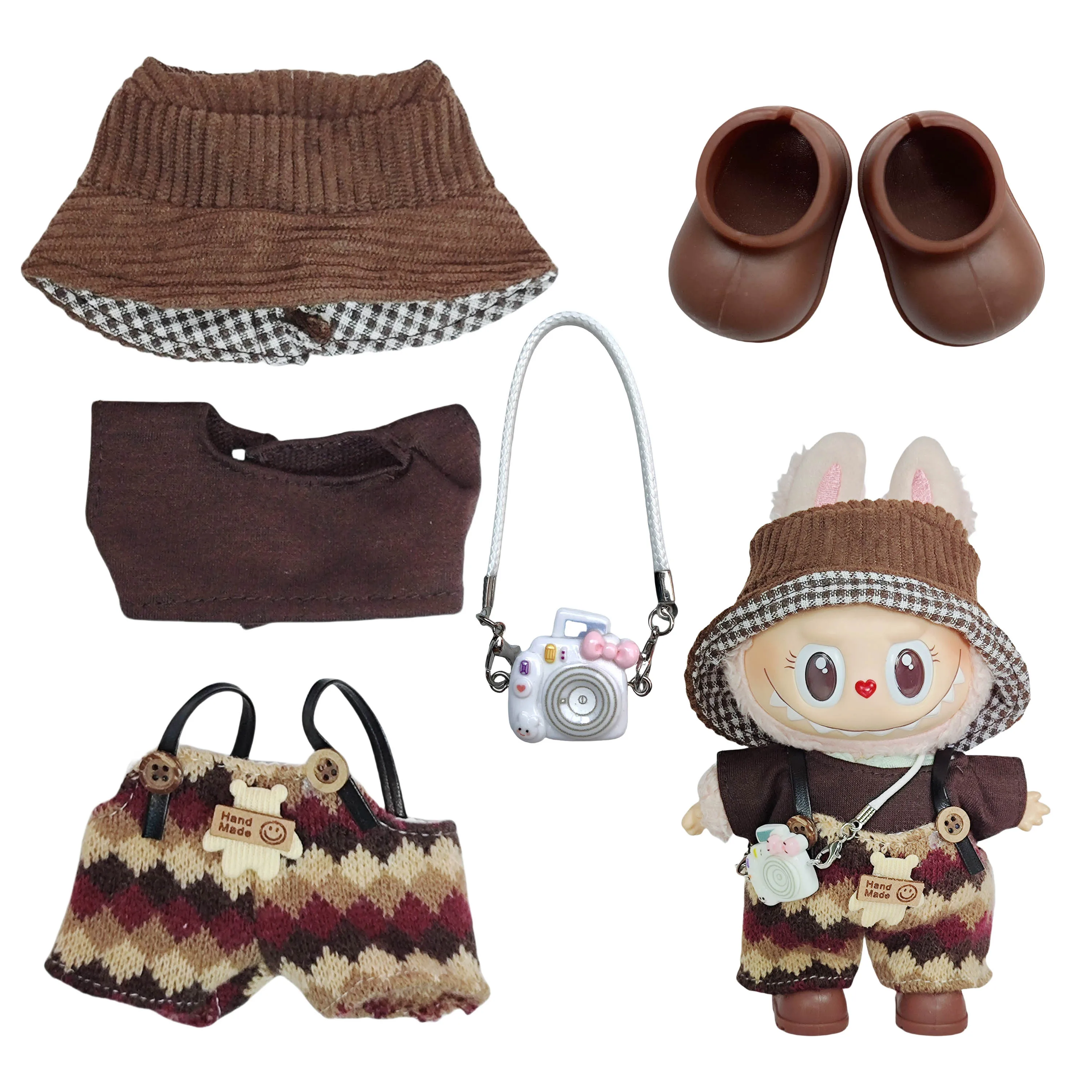 17cm Mini peluche poupée vêtements tenue accessoires pour corée Kpop Labubu idole assis fête V1 V2 automne onesie chapeau ensemble vêtements