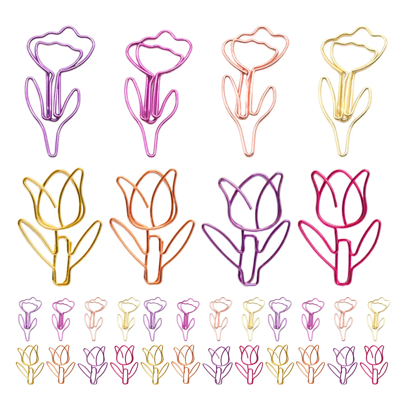 

80 шт. цветных скрепок в форме тюльпанов, милые металлические зажимы для бумаг в форме цветов, для планировщиков, журналов, блокнотов