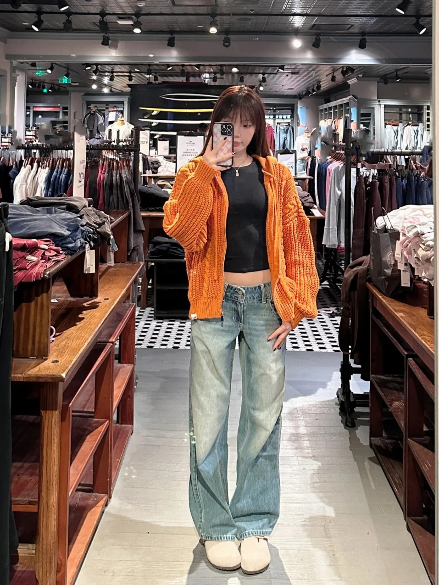 

Оранжево-красный мужской зимний кардиган на молнии с капюшоном, свободный повседневный вязаный свитер в стиле кэжуал, дизайнерская верхняя одежда