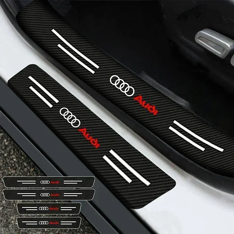 

4pcs Carbon Fiber Car Emblem Welcome Pedal Protect Strip Sticker for Audi A3 8P A6 C5 A4 B6 B8 S4 RS4 S5 B9 S3 8V RS3 S6 S8 S2 7