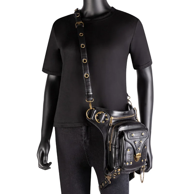 Chikage Steampunk Vintage Biker Bag Women's One-shoulder Bag Multi-function Crossbody Bag Y2K Style Punk Fanny Pack