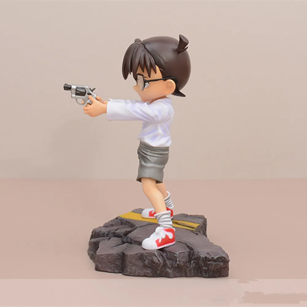 Figuras de ação de detetive conan gk conan edogawa 18cm anime figura levantar uma arma estatueta estátua de pvc coleção modelo ornamento presente