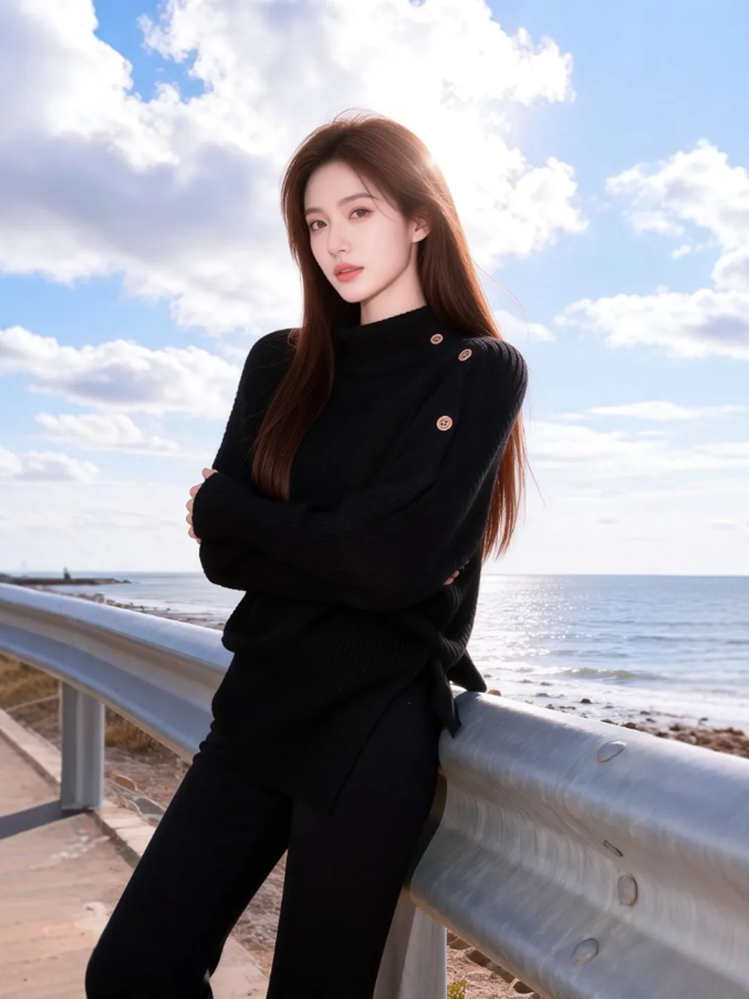 

Корейский асимметричный свитер-блафарм, модный весенний топ, женский трикотаж премиум-класса, длинный рукав, высокий воротник, стандартный крой