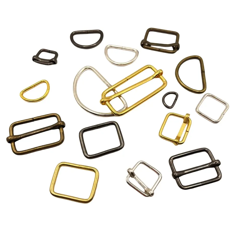 10 Pcs/Pack Wire Formed Metal D-Ring Rectangle Loops Tri-Glide Slider Adjuster Non-Welded Belt Strap Buckle