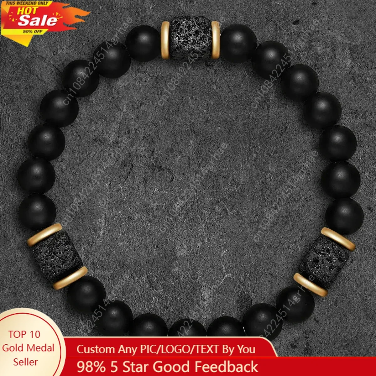 

Black Onyx Lava Bracelet - Matte Cube Gemstone Stretch Band for Men/Women, Yoga Balance Energy Healing Jewelry, Grounding