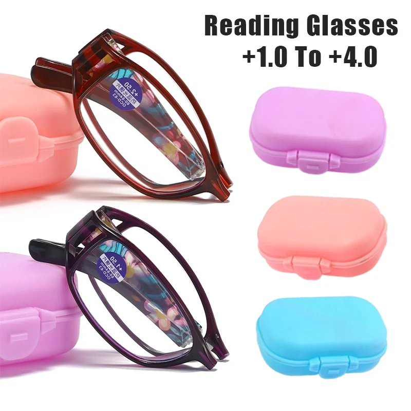 

Stylish Portable Folding Anti-Blue Light Reading Glasses Unisex Minimalist Patterned HD Presbyopia Glasses Eyeglass Storage Case