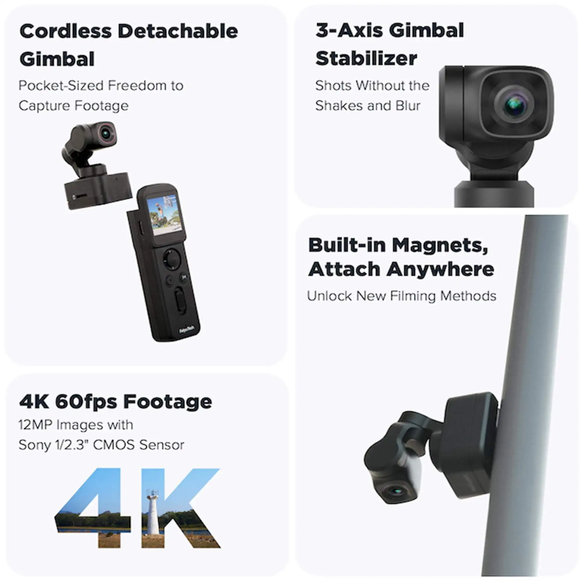 NEW Feiyu Pocket 3 Kit 4k Action Camera 3-Axis Gimbal Image Stabilization 4K60fps 1080P 120fps Action Camera With Mic Wearable